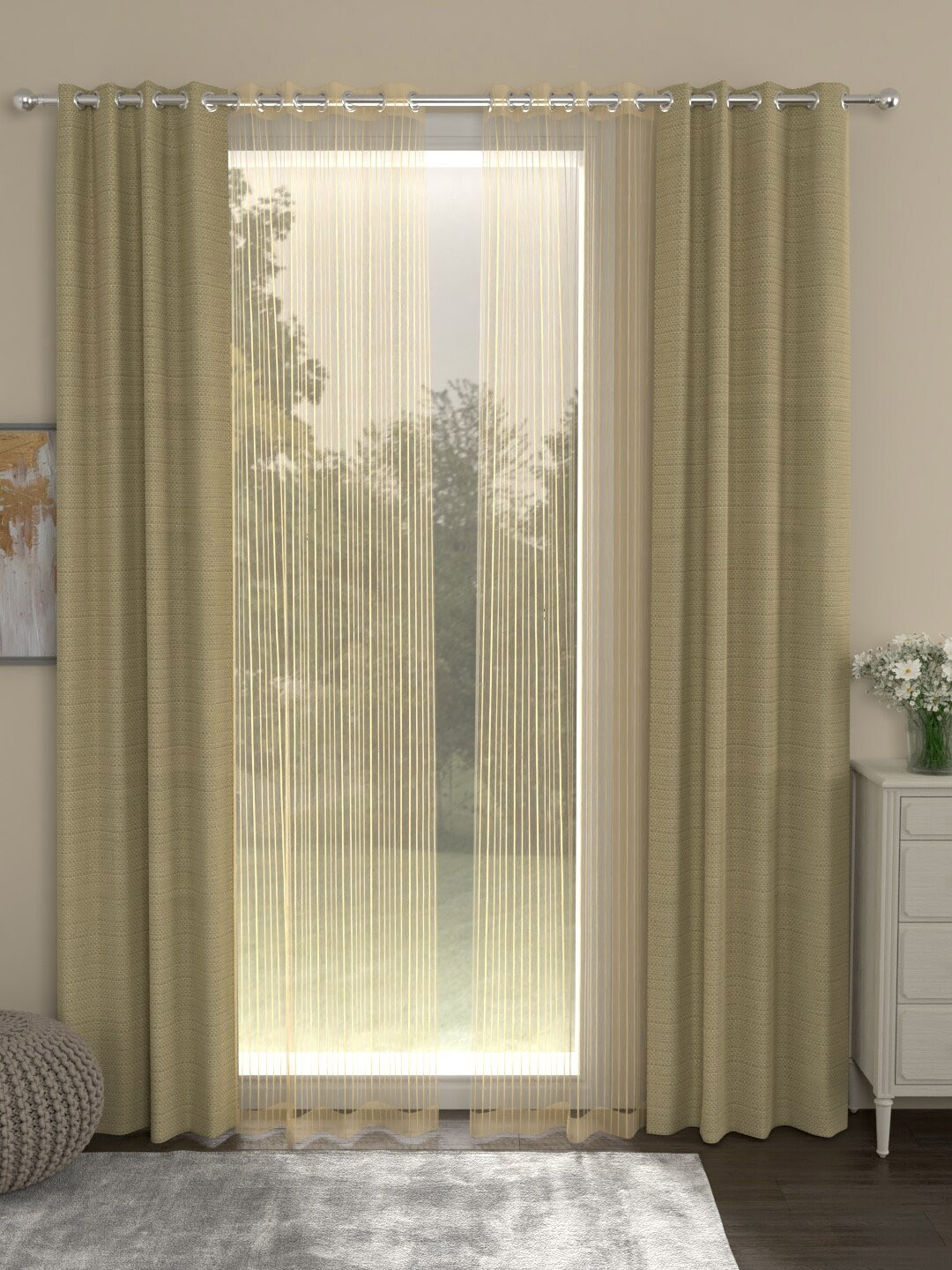 ROSARA HOME Beige & Gold-Toned Set of 4 Door Curtains