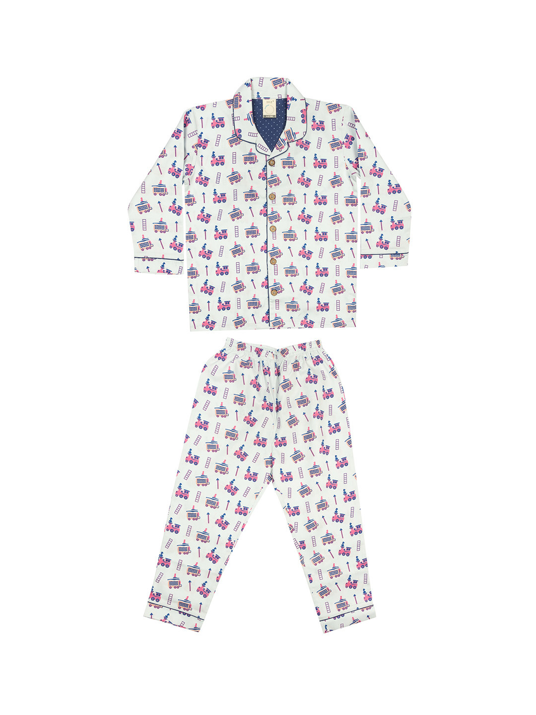 

CASA DE NEE NEE Kids White & Blue Printed Pure Cotton Night Suit