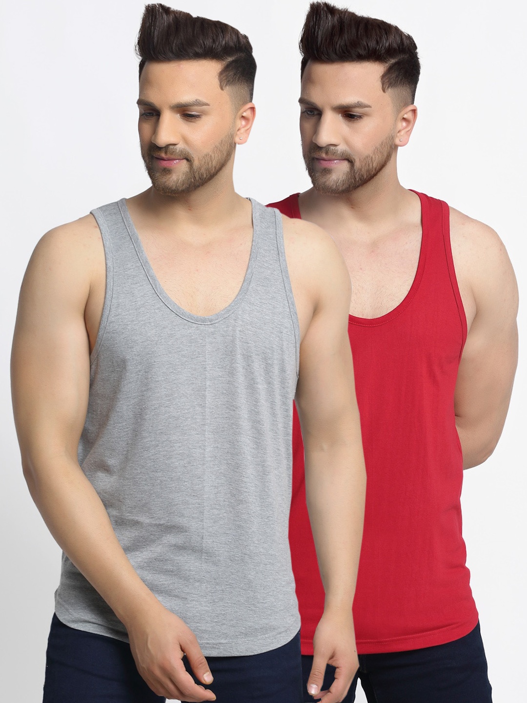 

Friskers Men Pack Of 2 Solid Gym Vests, Grey