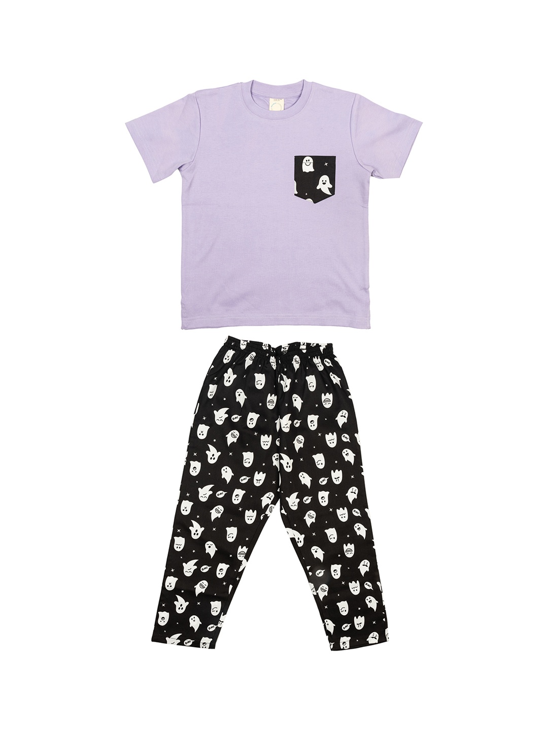 

CASA DE NEE NEE Unisex Kids Black & Purple Printed Night suit