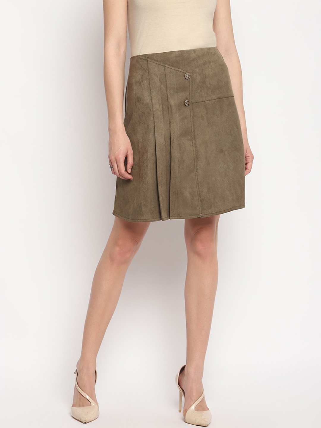 

OTORVA Women Olive Green Solid Pencil Mini Skirt