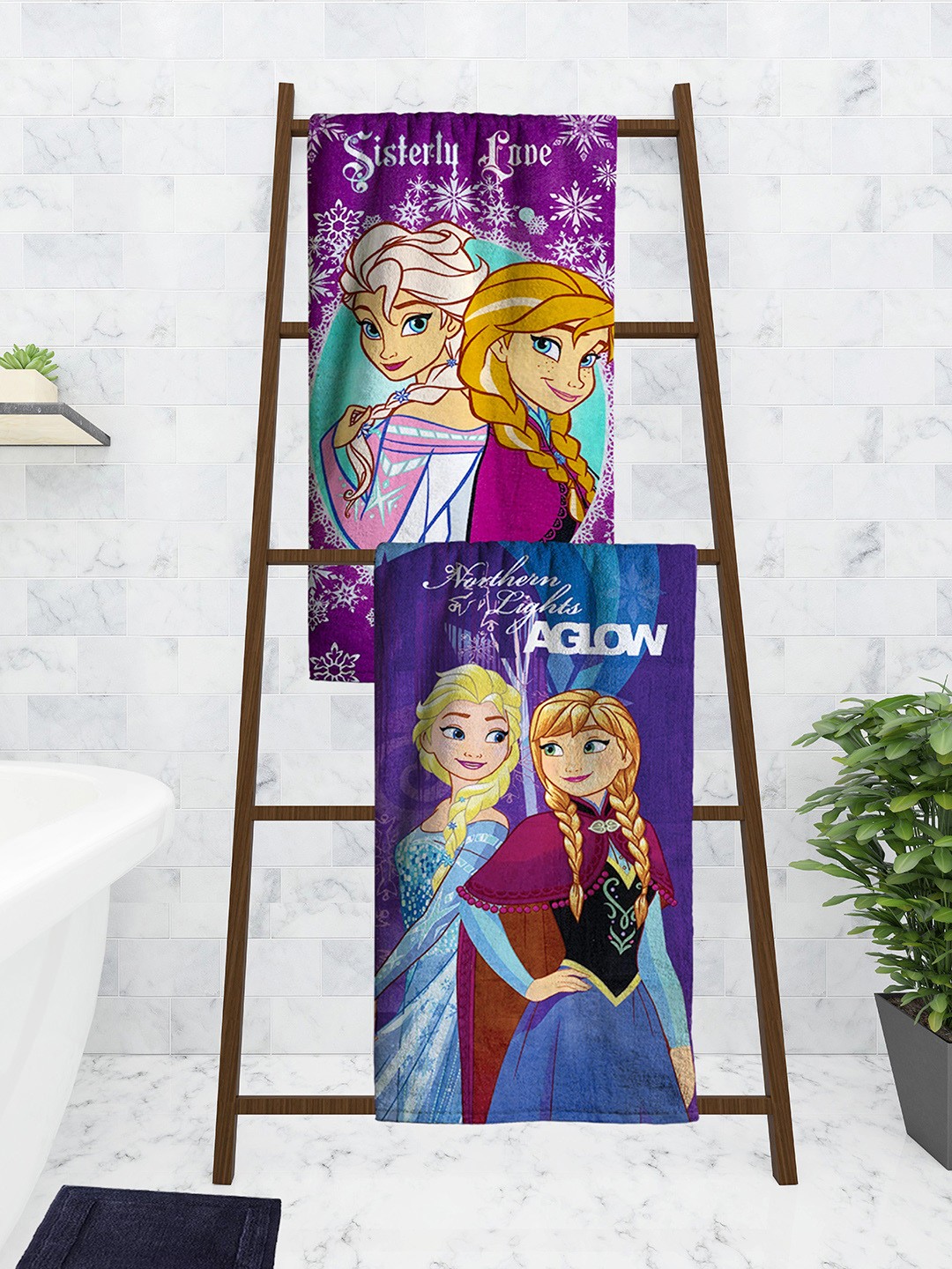

Disney Kids Set Of 2 Purple & White Printed 350 GSM Bath Towels