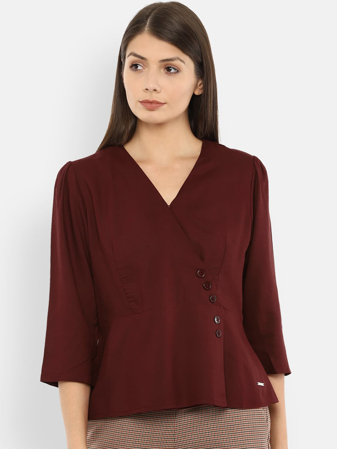 

Van Heusen Woman Brown Solid Wrap Top