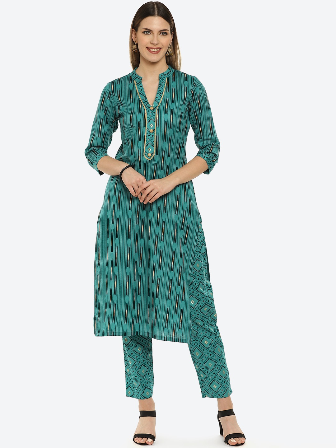 

Kurti's by Menka Women Blue Printed Kurti with Trousers