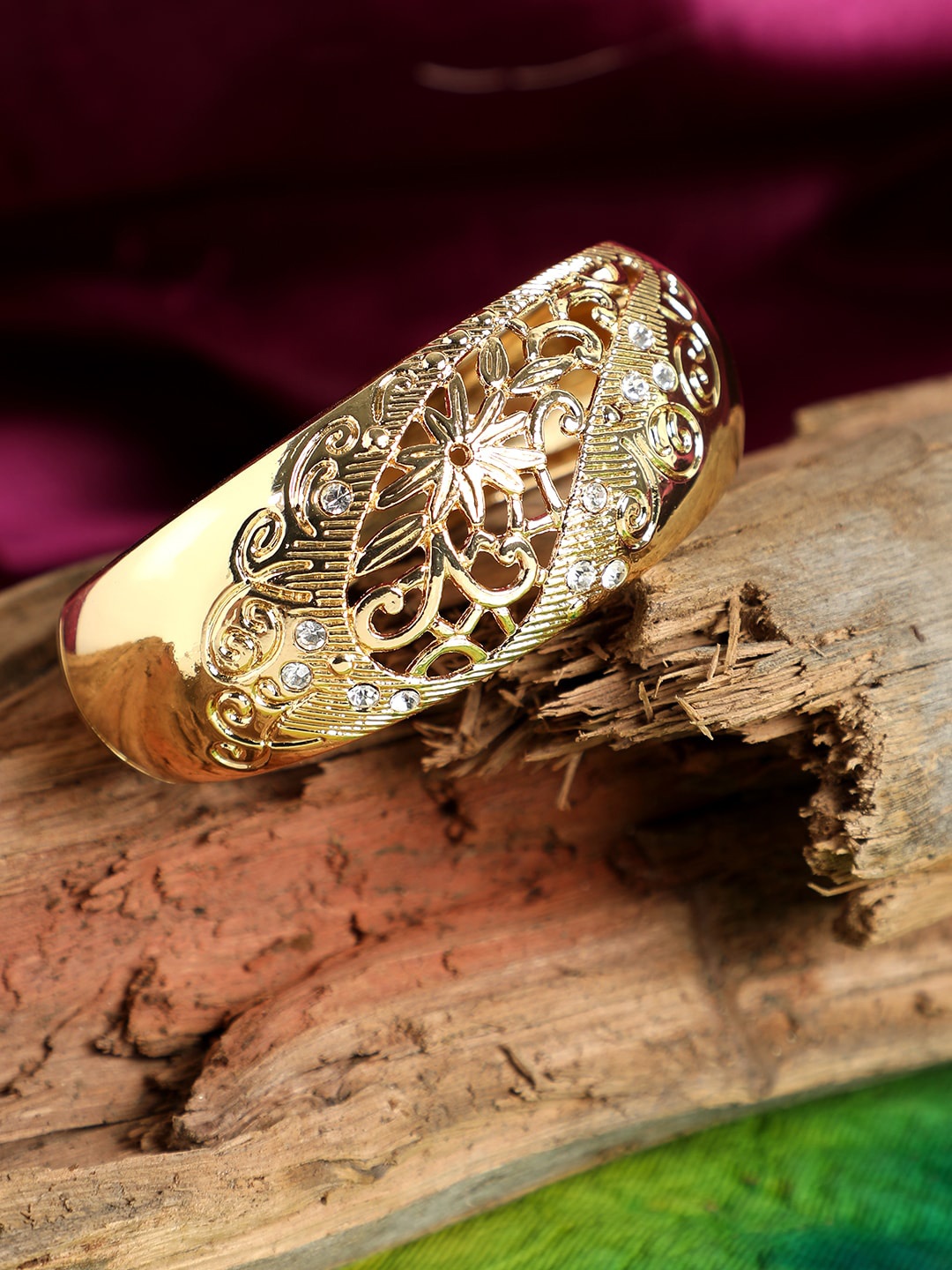 

ANIKAS CREATION Gold-Plated Antique Kada Bracelet