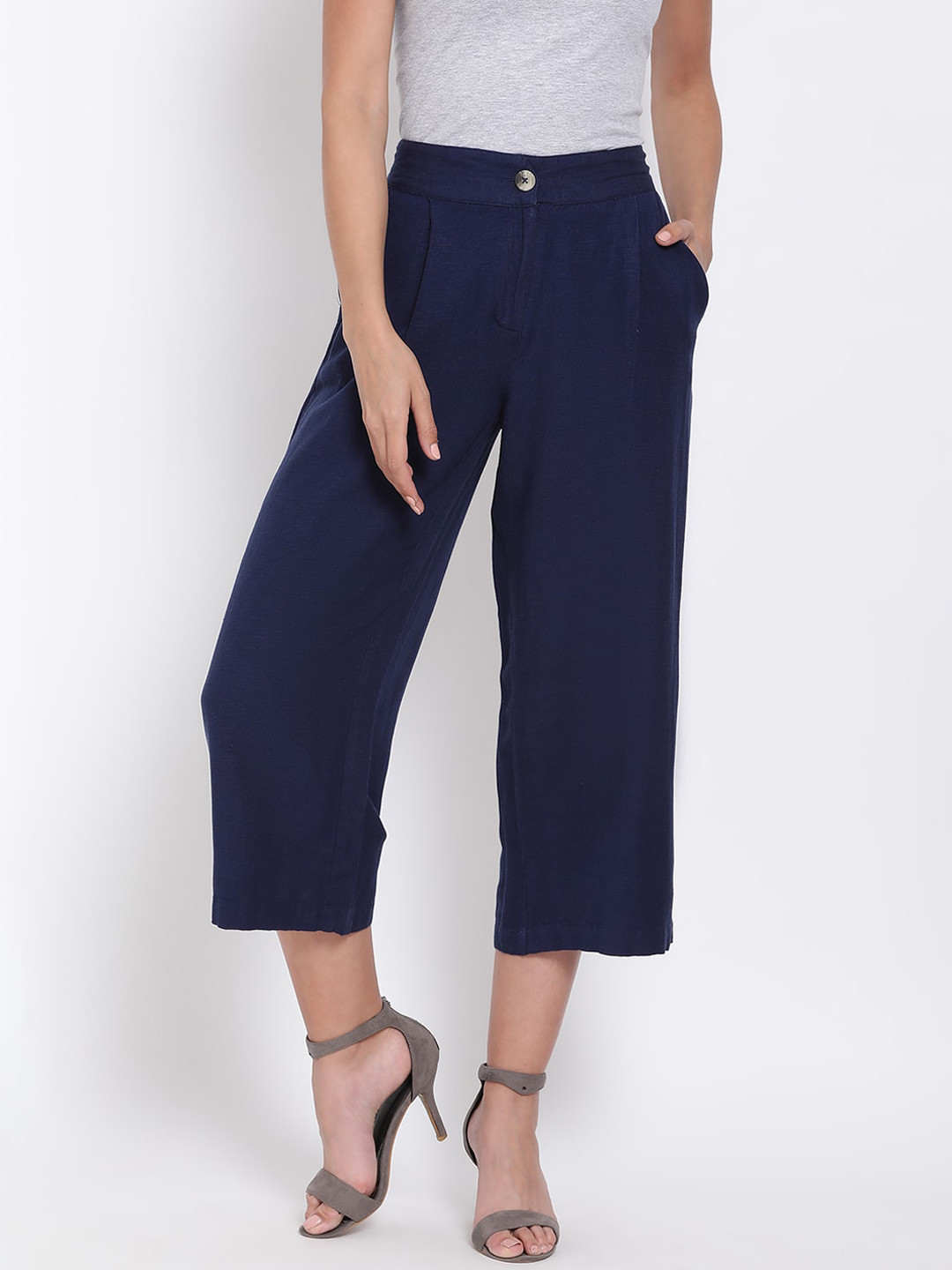 

Oxolloxo Women Navy Blue Regular Fit Solid Culottes