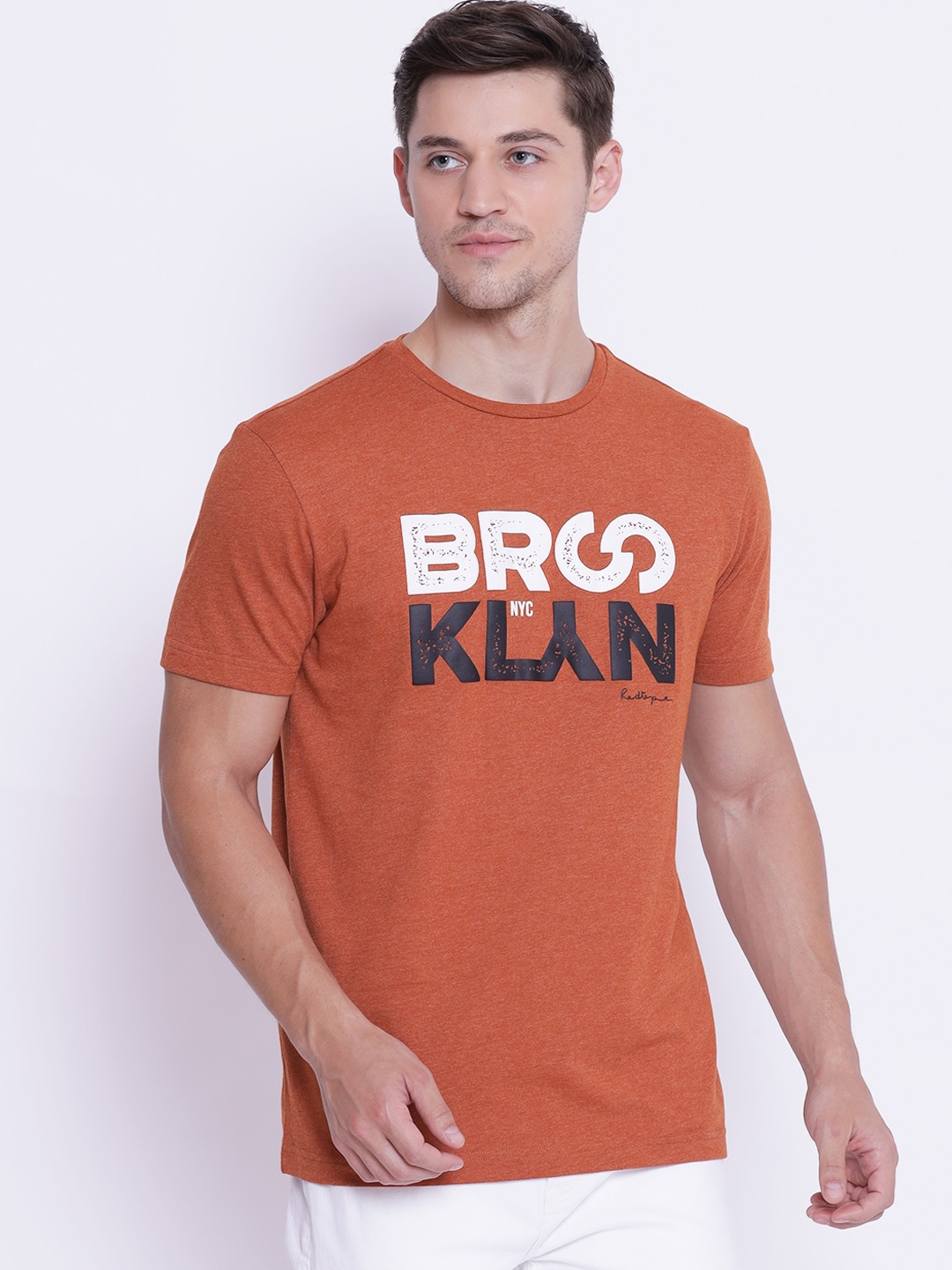 

Red Tape Men Orange Printed Round Neck T-shirt