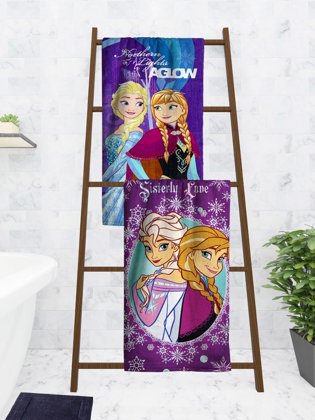 

Athom Trendz Disney Kids Set Of 2 Printed 350 GSM Bath Towels, Purple