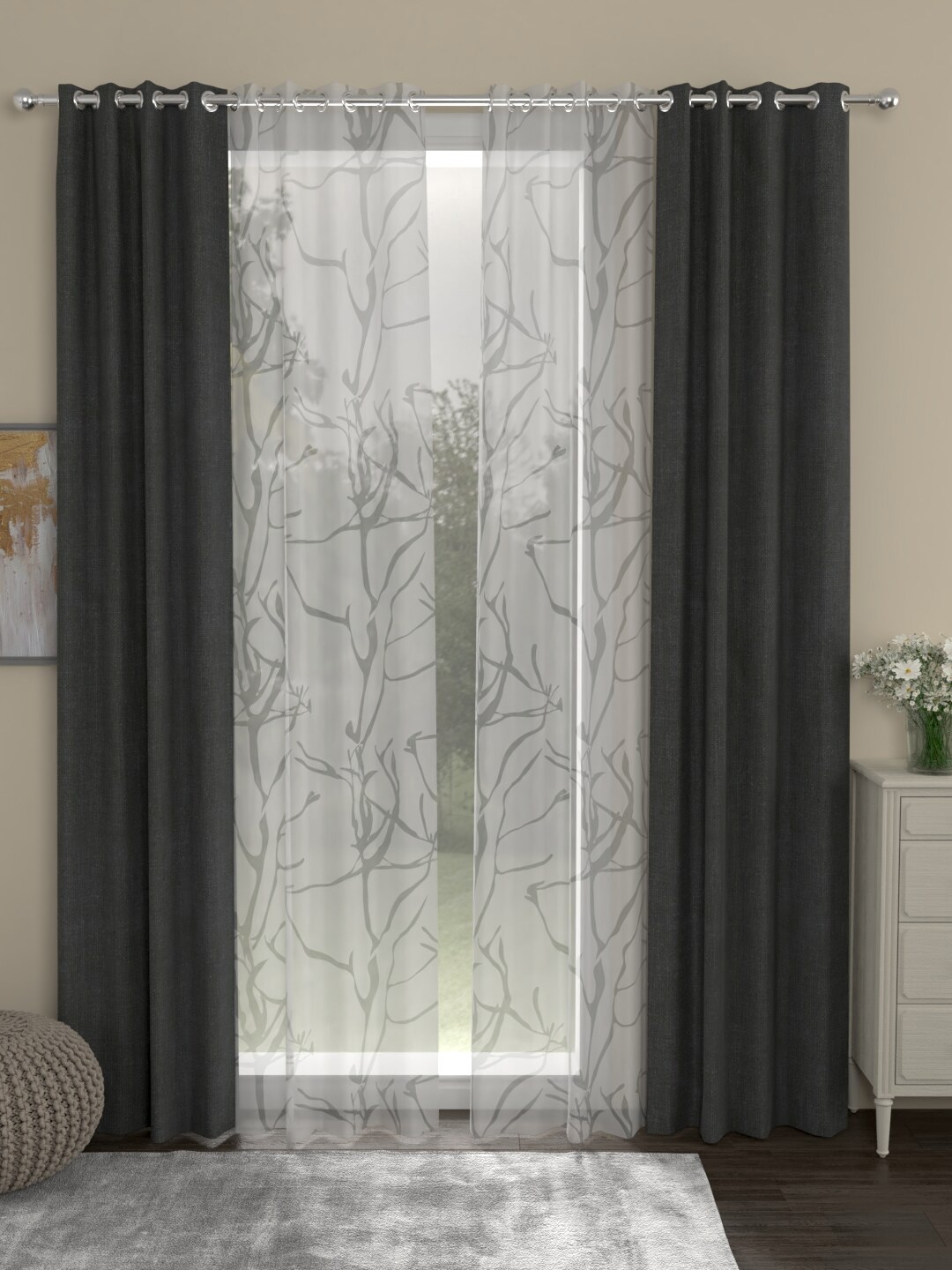 

ROSARA HOME Grey & Charcoal Set of 4 Door Curtains