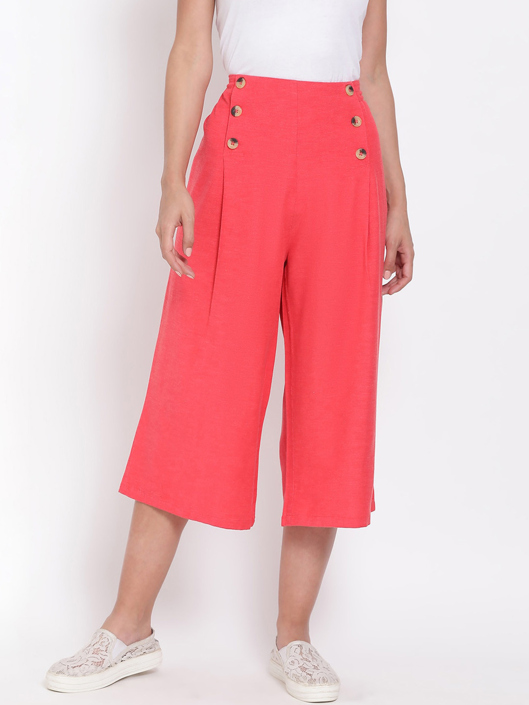 

Oxolloxo Women Pink Regular Fit Solid Culottes