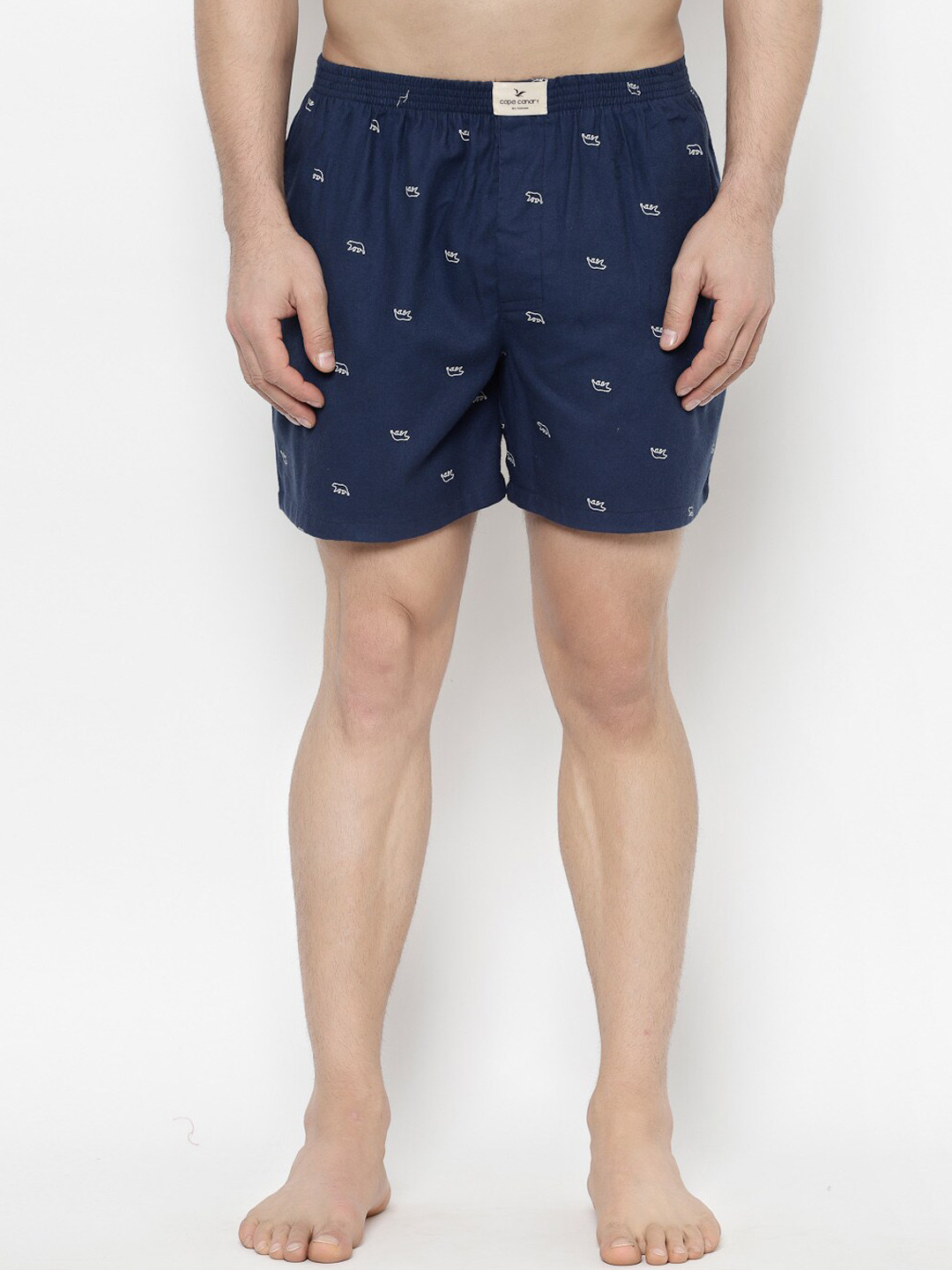 

cape canary Men Blue & White Printed Boxers CCAMBXBEAR
