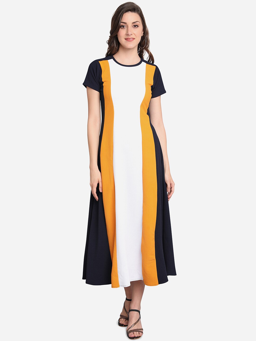 

PURVAJA Women Yellow & Blue Colourblocked Maxi Dress