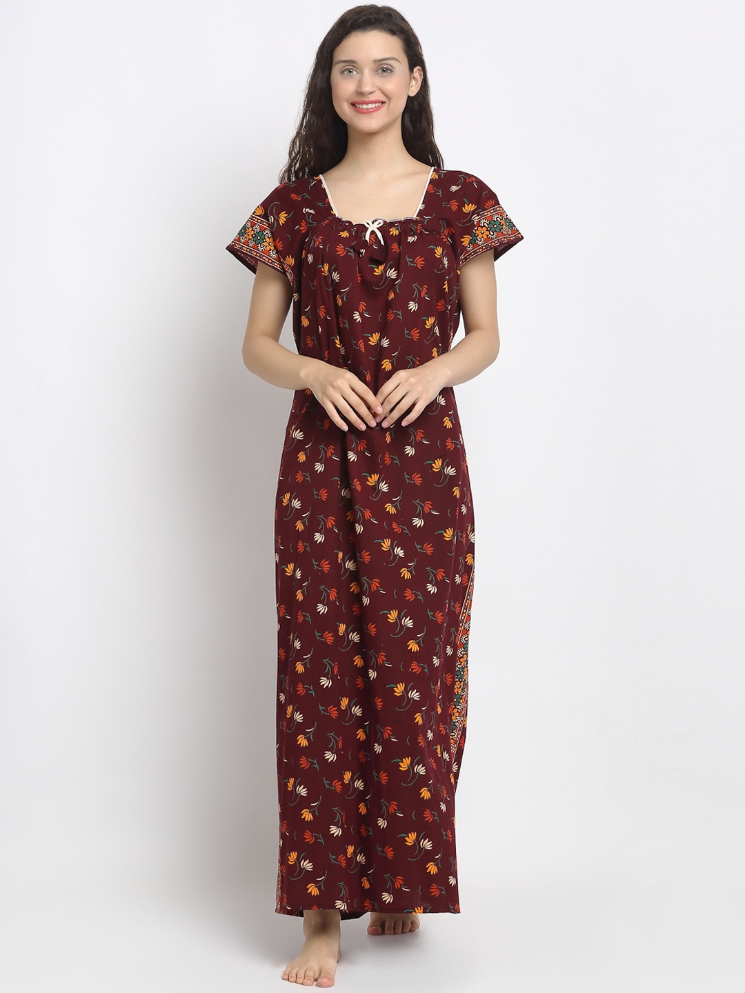 

Secret Wish Maroon & White Printed Nightdress