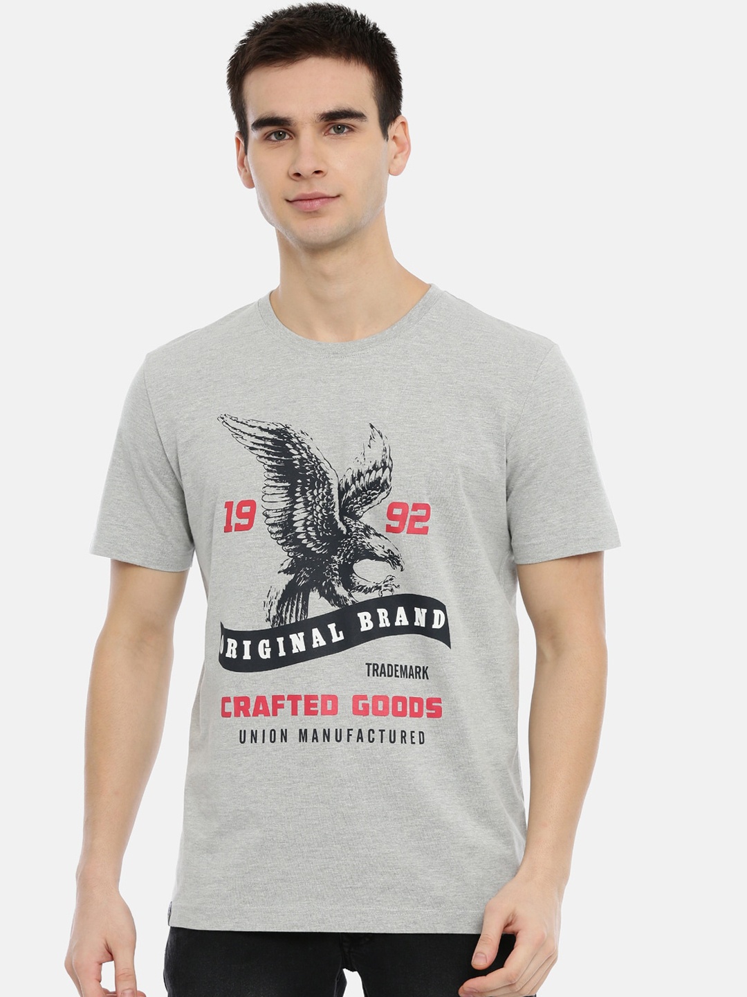 

3PIN Men Grey Printed Round Neck T-shirt