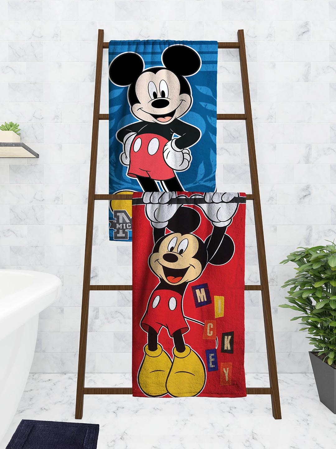 

Athom Trendz Disney Kids Set of 2 Printed 350 GSM Bath Towels, Red