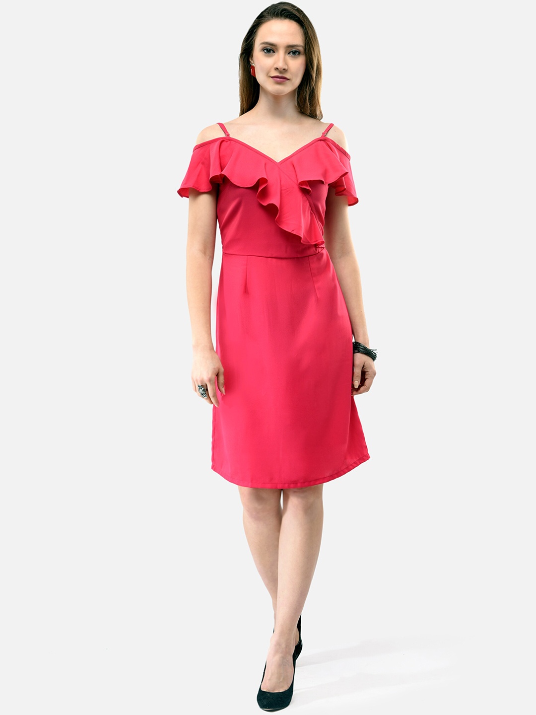 

V&M Women Peach-Coloured Solid Fit and Flare Dress