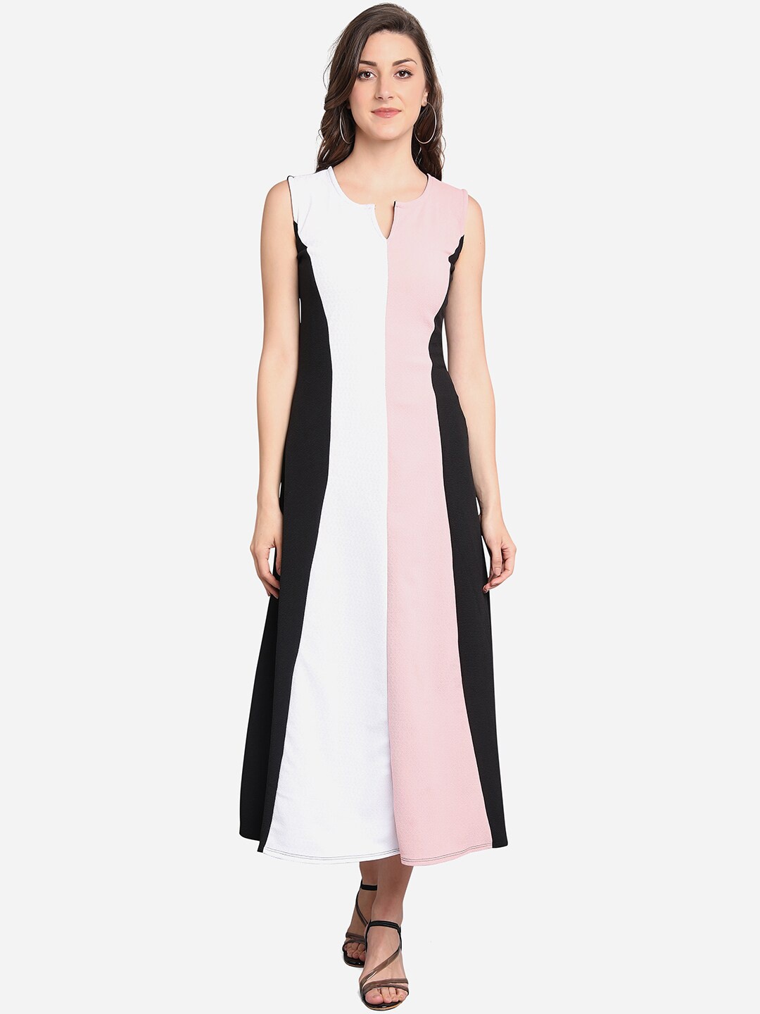 

PURVAJA Women Peach & Black Colourblocked Maxi Dress