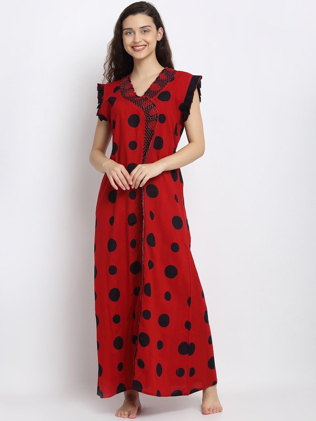 

Secret Wish Red & Black Printed Cotton Nighty