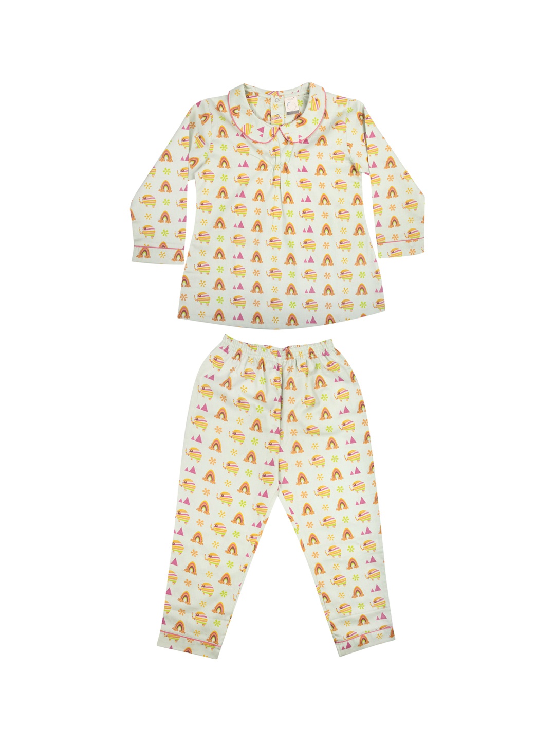 CASA DE NEE NEE Girls Green & Pink Printed Night suit