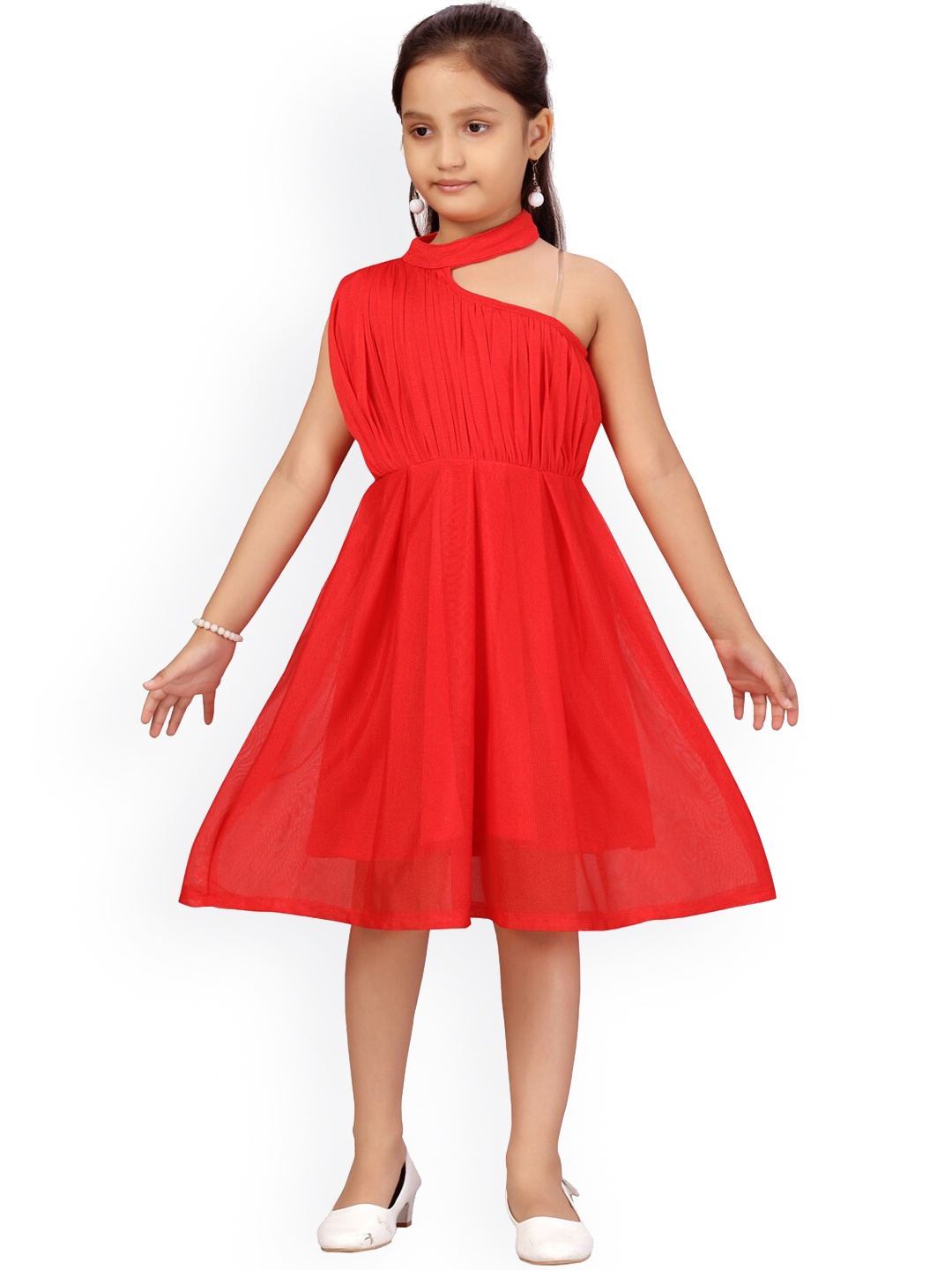 Aarika Girls Red Solid A-Line Dress