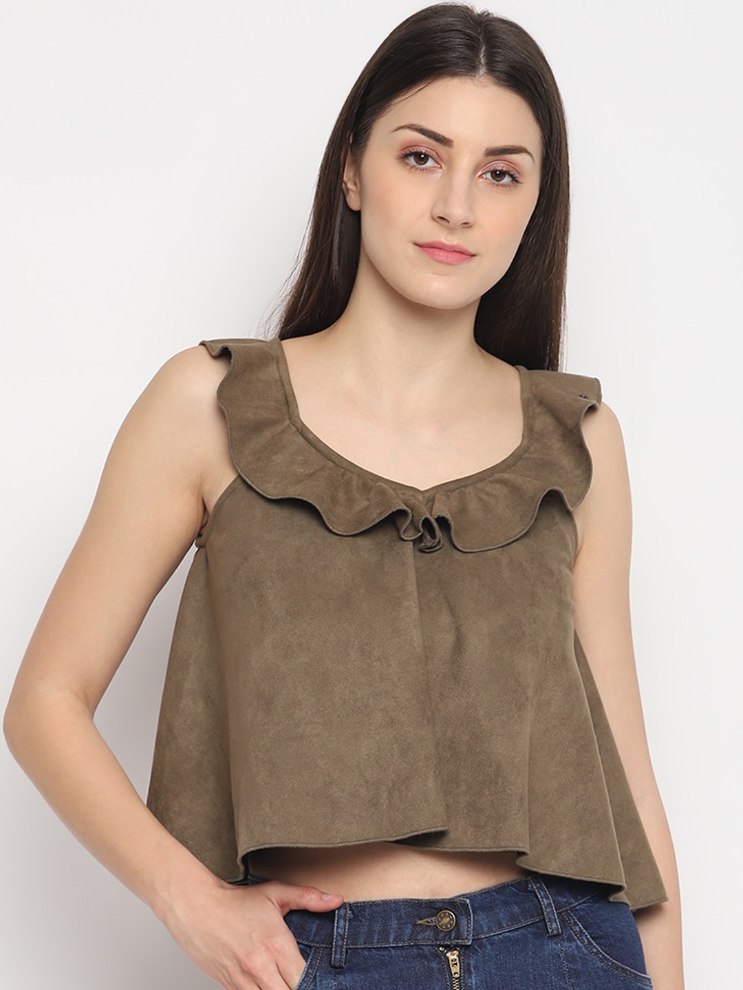 OTORVA Olive Green A-Line Crop Top