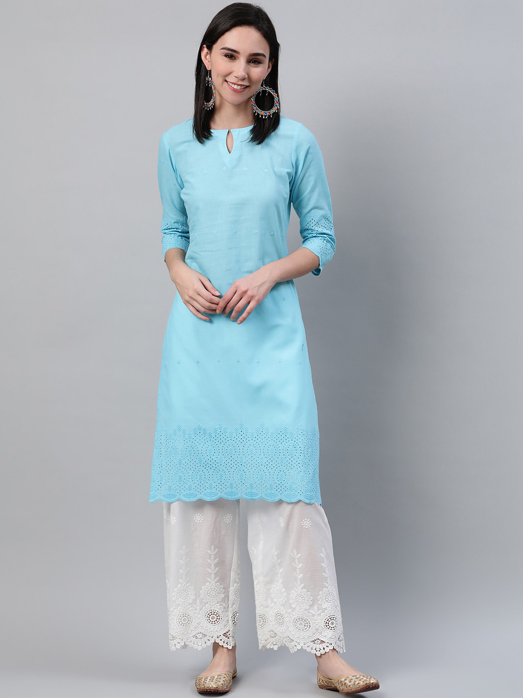 

Libas Women Floral Embroidered Straight Kurta, Blue