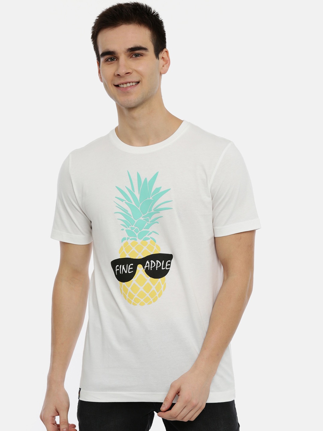 

3PIN Men White Printed Round Neck T-shirt