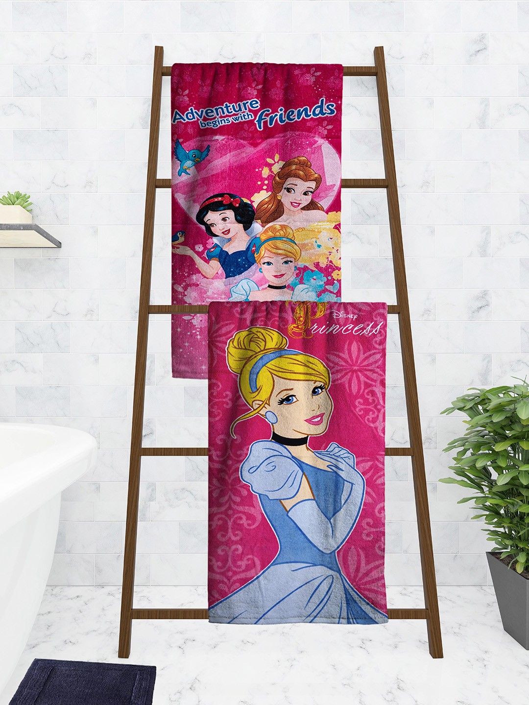 

Athom Trendz Disney Kids Set Of 2 Pink & Blue Printed Bath Towels