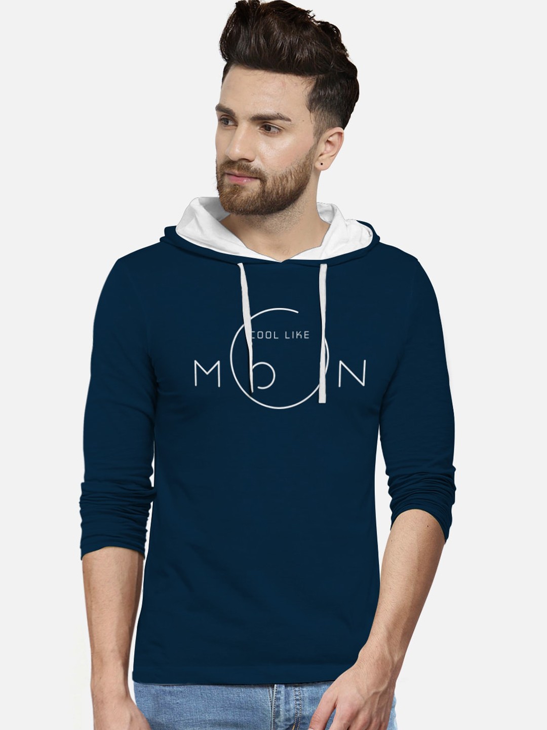 

BULLMER Men Blue Printed Cotton Hood Pure Cotton T-shirt