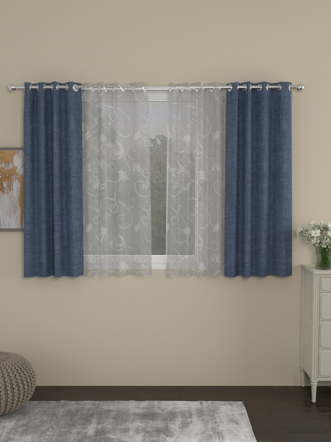 

ROSARA HOME Teal & Grey Melange Set of 4 Window Curtains