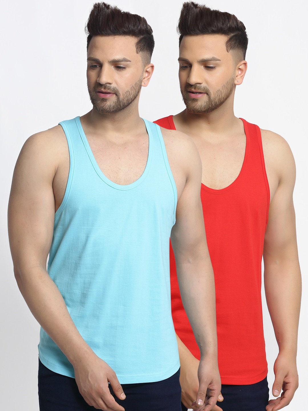 

Friskers Men Pack Of 2 Solid Gym Vests, Red