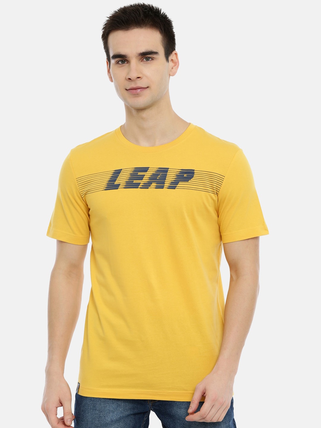 

3PIN Men Yellow Printed Round Neck Pure Cotton T-shirt