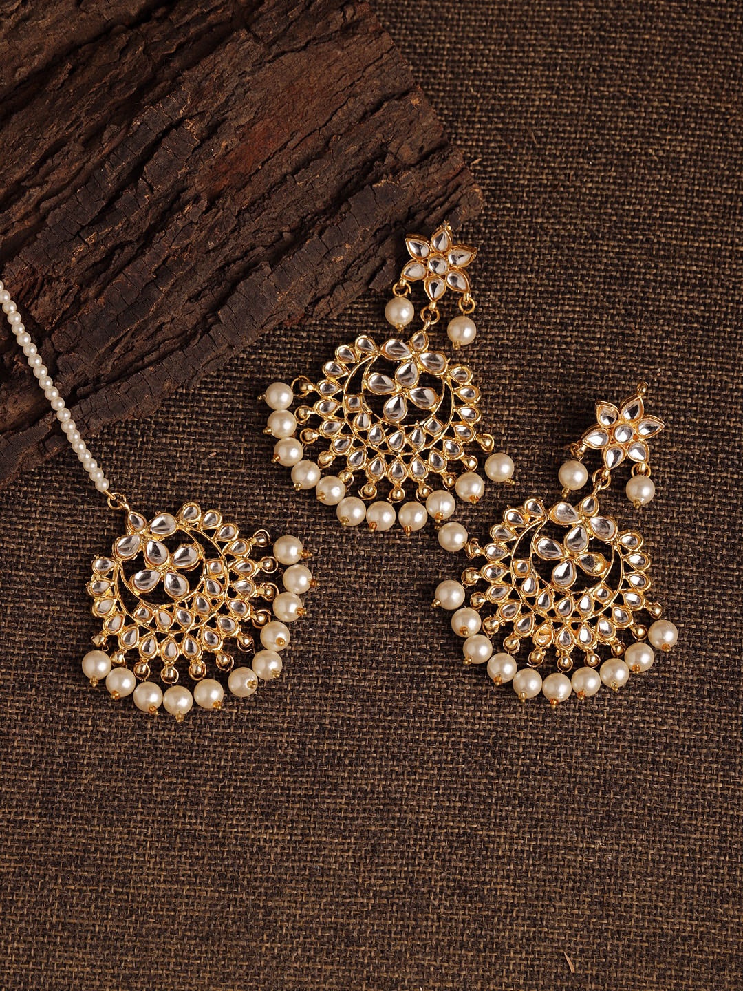

Fabstreet Gold-Plated & Off-White Kundan & Pearl Studded Handcrafted Jewellery Set