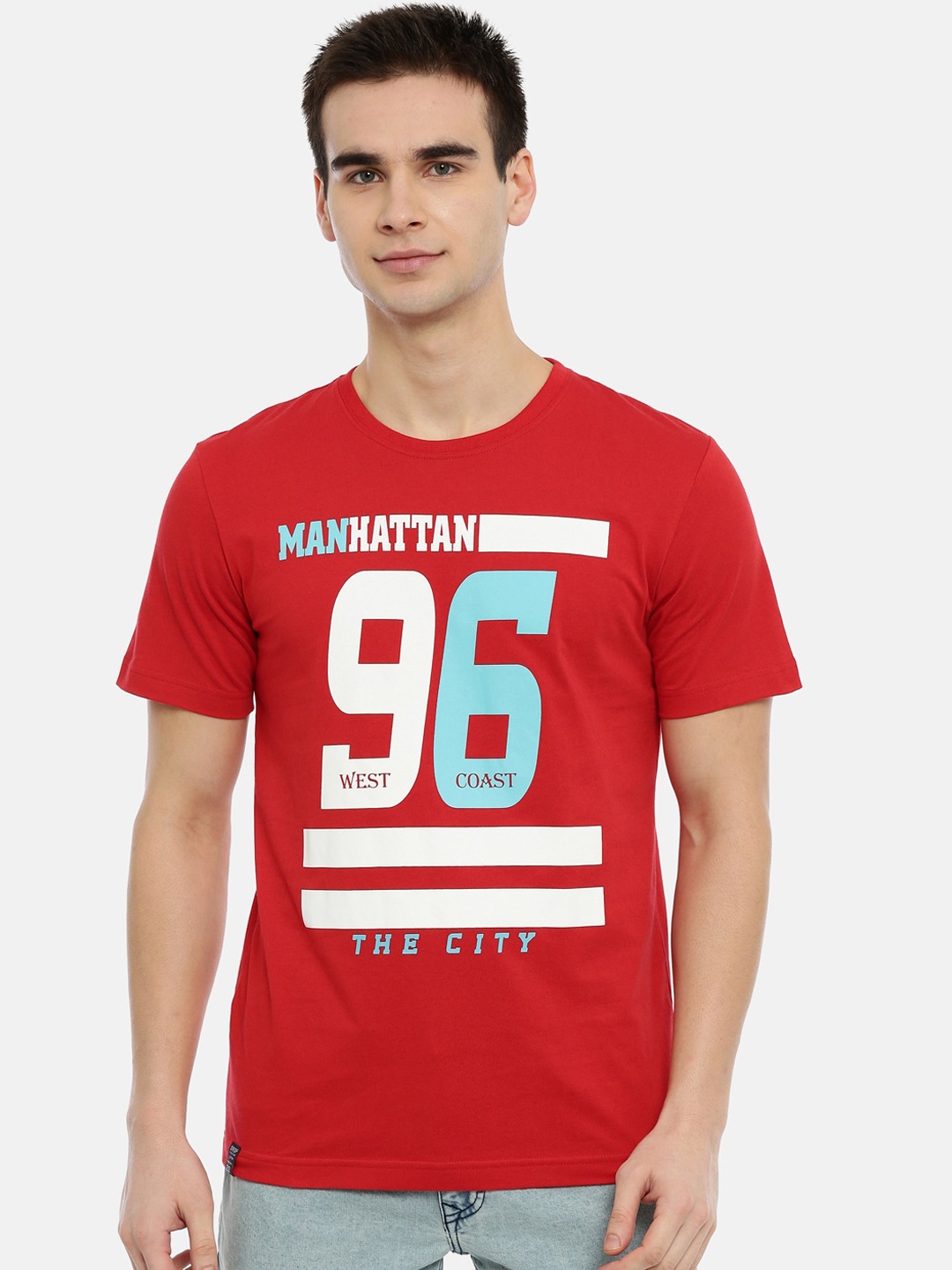 

3PIN Men Red Printed Round Neck T-shirt