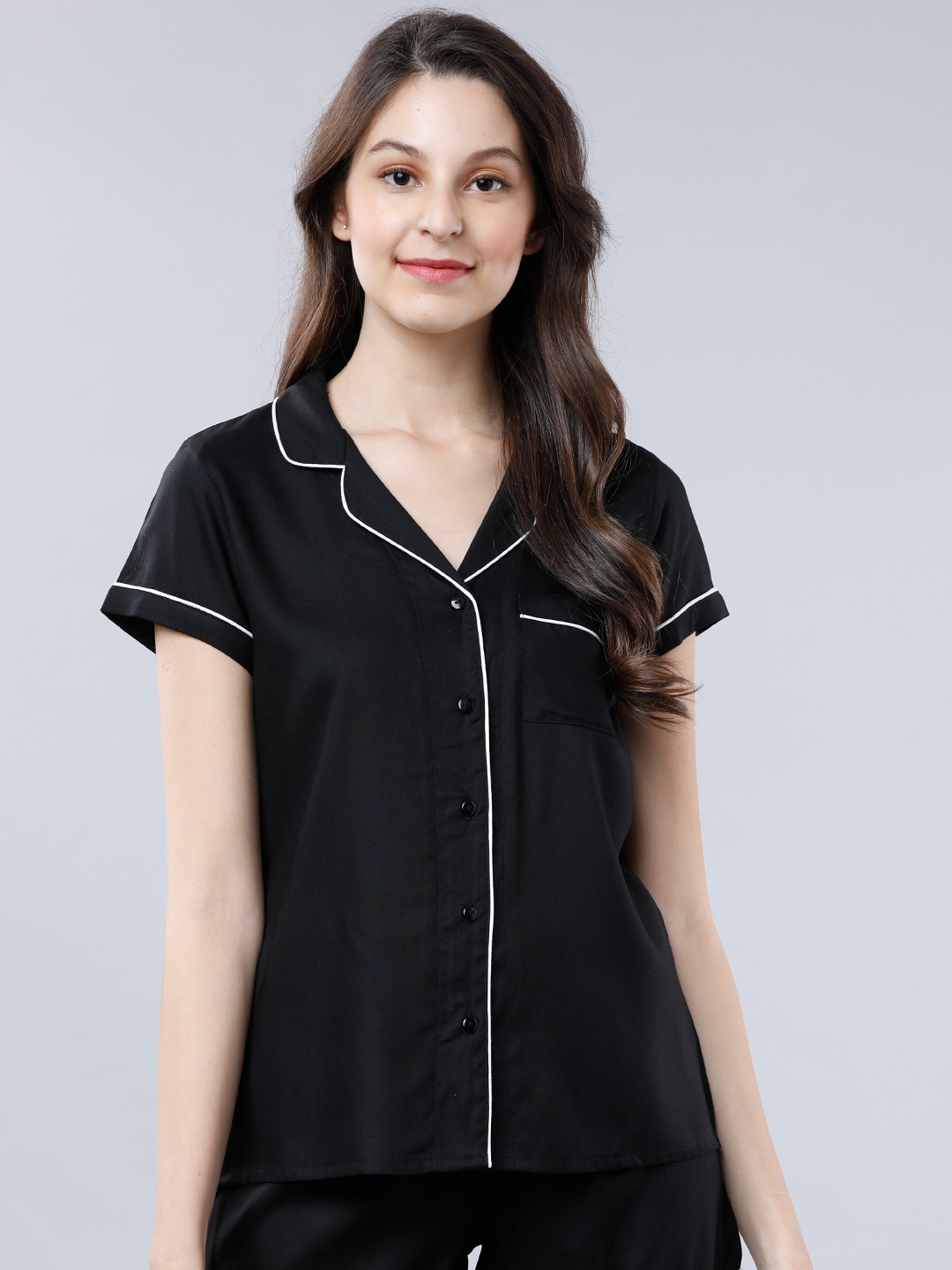 

Tokyo Talkies Women Black Solid Sleep Shirt