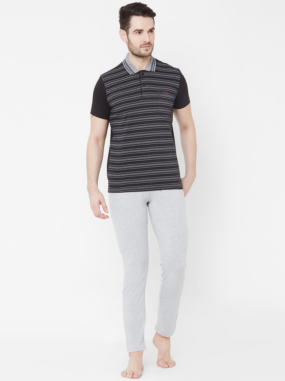 

Sweet Dreams Men Grey & Black Striped Night suit