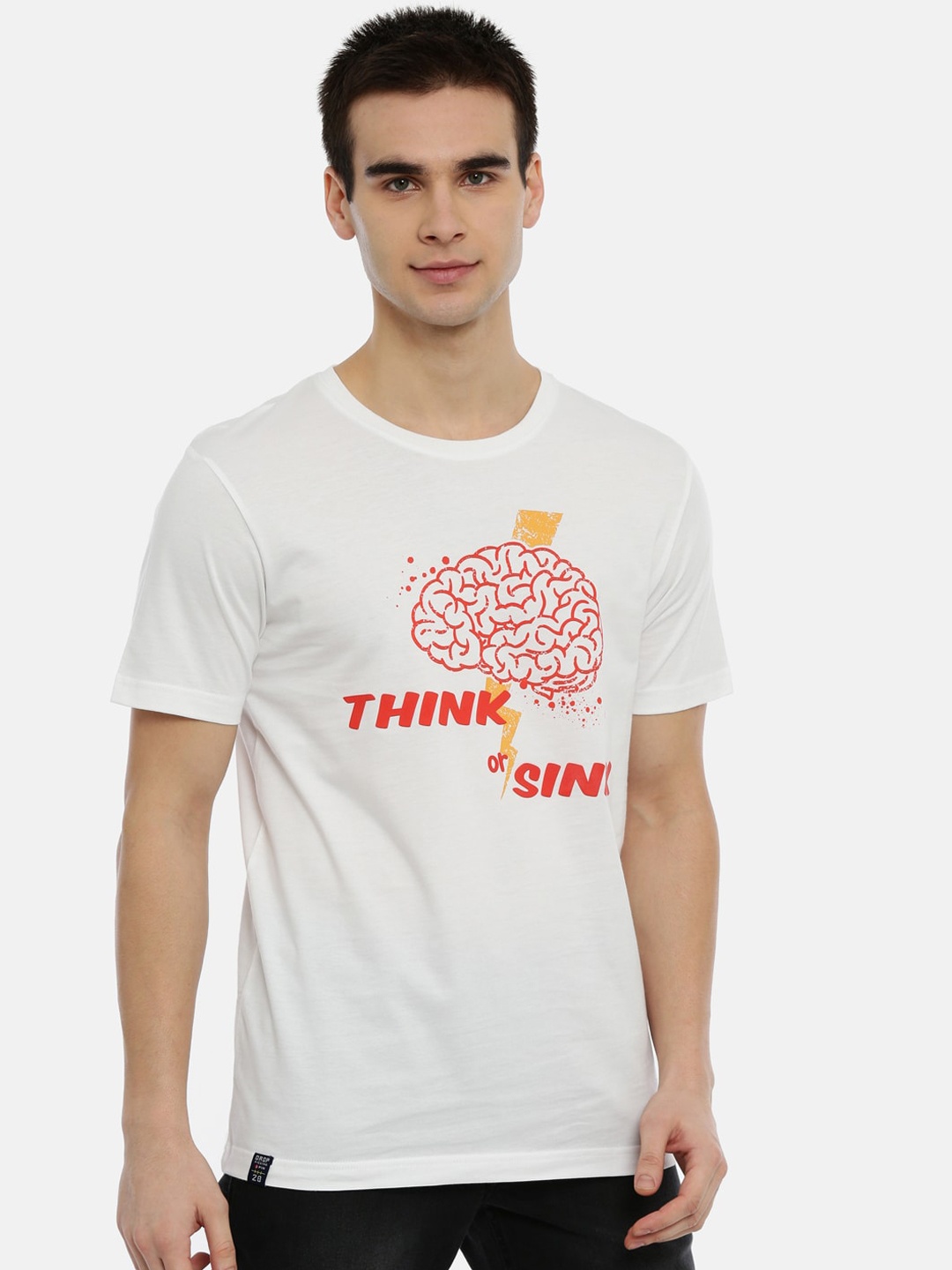 

3PIN Men White Printed Round Neck T-shirt
