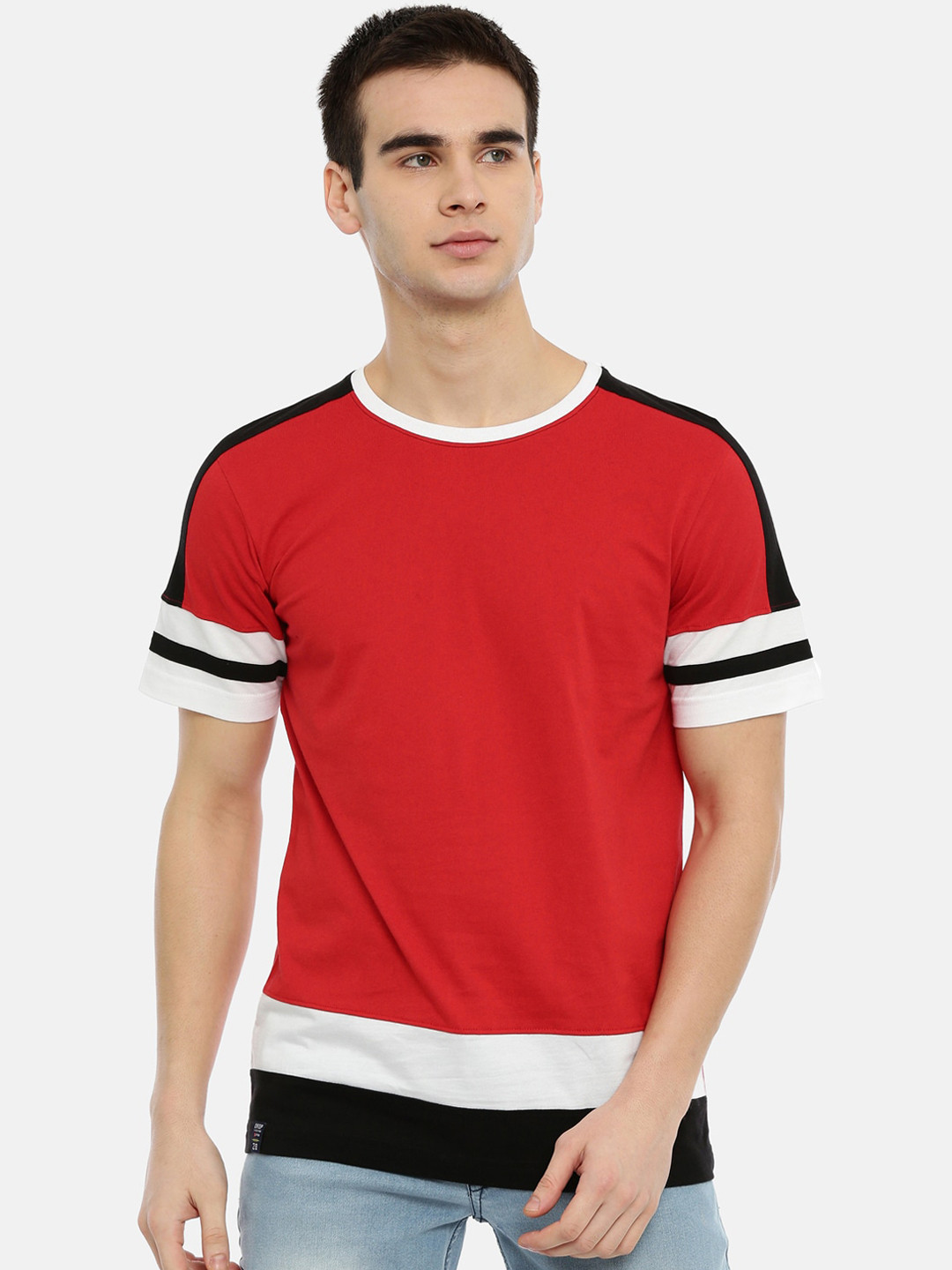 

3PIN Men Red Colourblocked Round Neck T-shirt