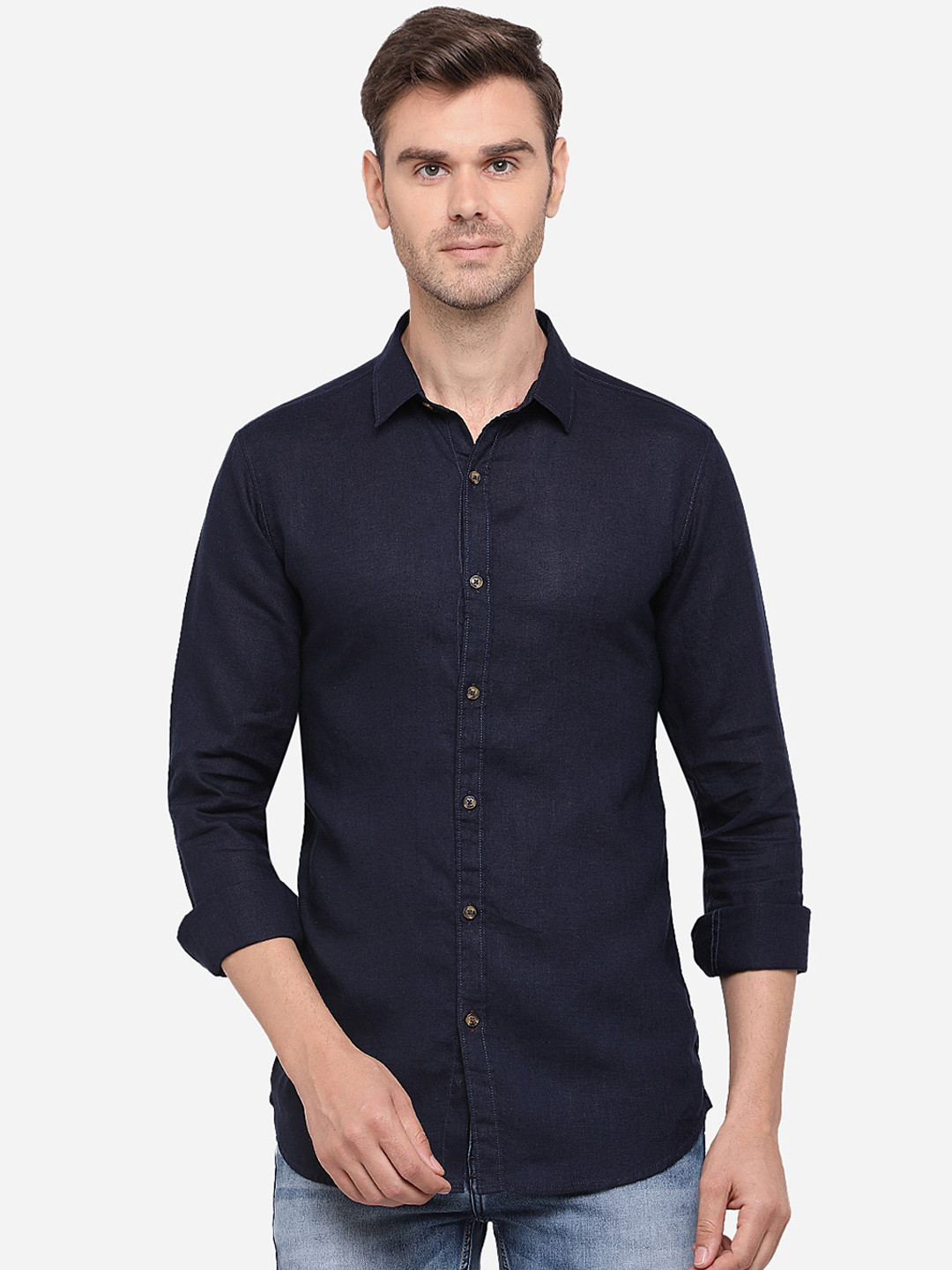 

JADE BLUE Men Navy Blue Slim Fit Solid Cotton Casual Shirt