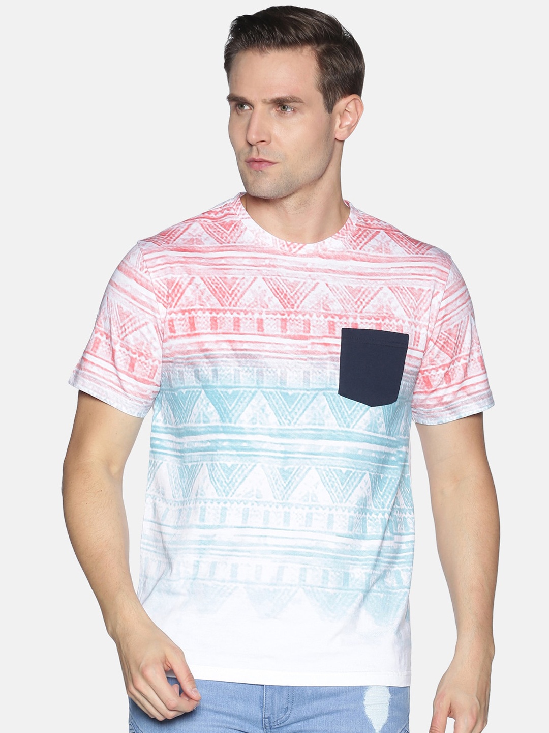 

UrGear Men White Printed Cotton Round Neck Pure Cotton T-shirt
