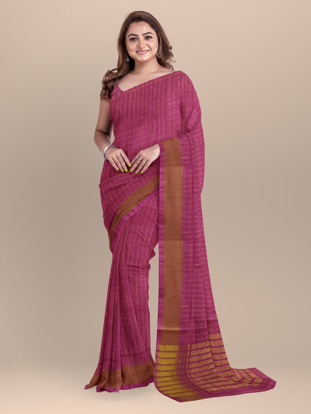 

APCO Pink Pure Cotton Solid Venkatgiri Saree