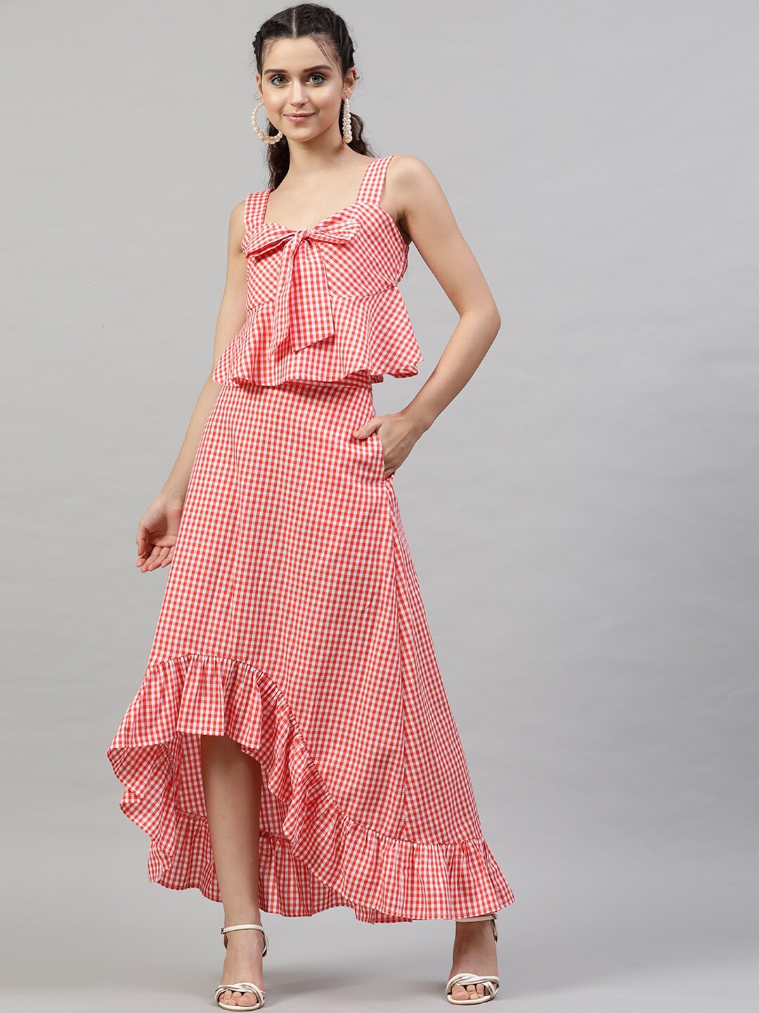 

STREET 9 Women Red Checked Maxi Dress