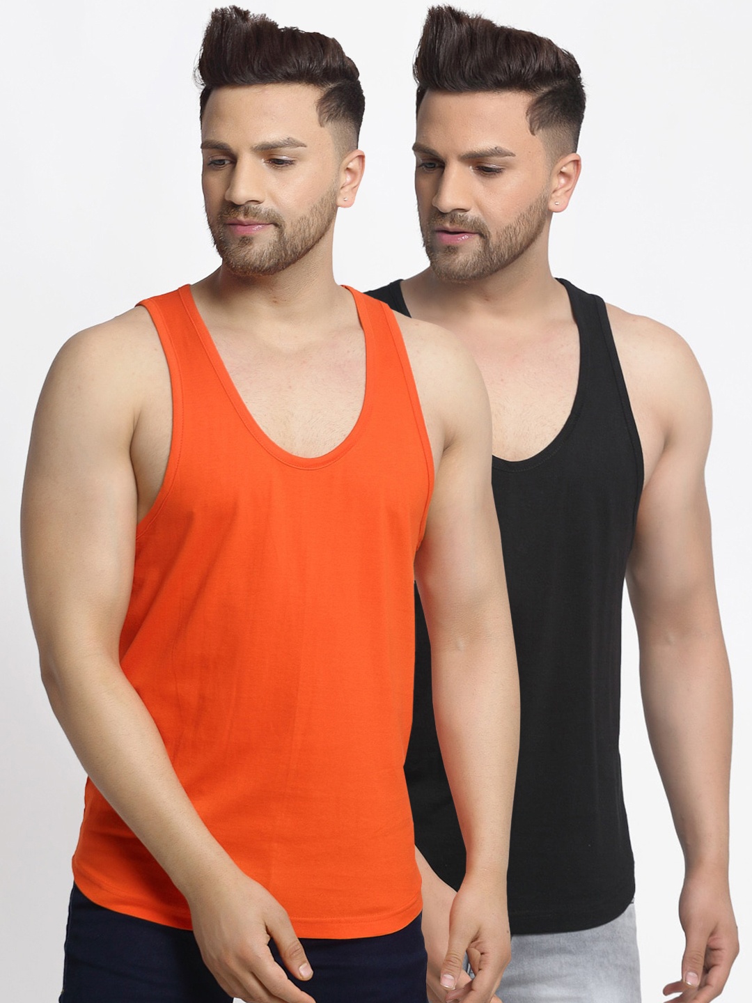 

Friskers Men Pack Of 2 Solid Gym Vests, Black