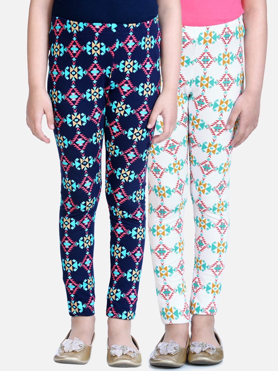 

Naughty Ninos Girls Pack Of 2 Printed Ankle-Length Leggings, Black