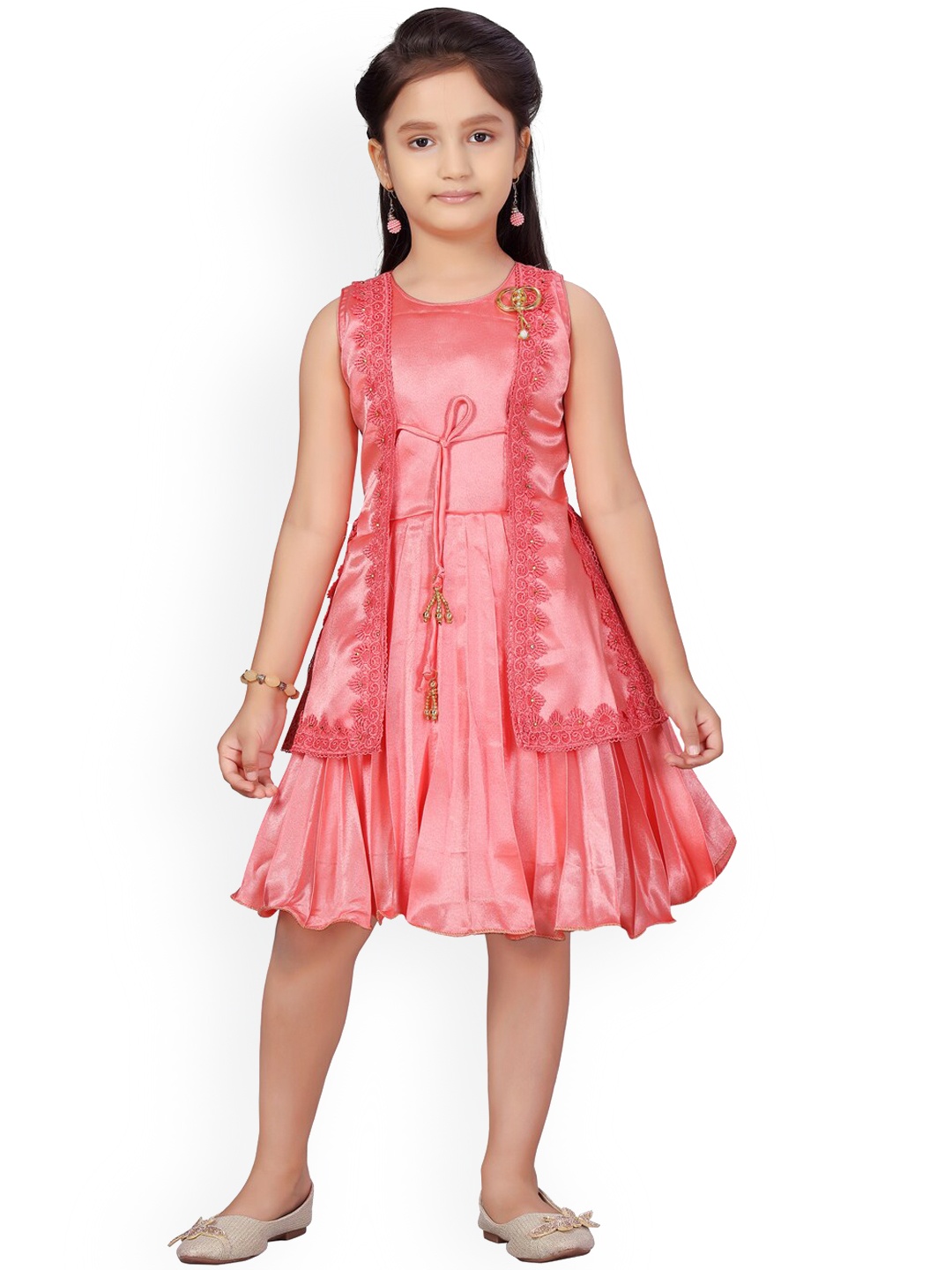 

Aarika Girls Peach-Coloured Solid A-Line Dress