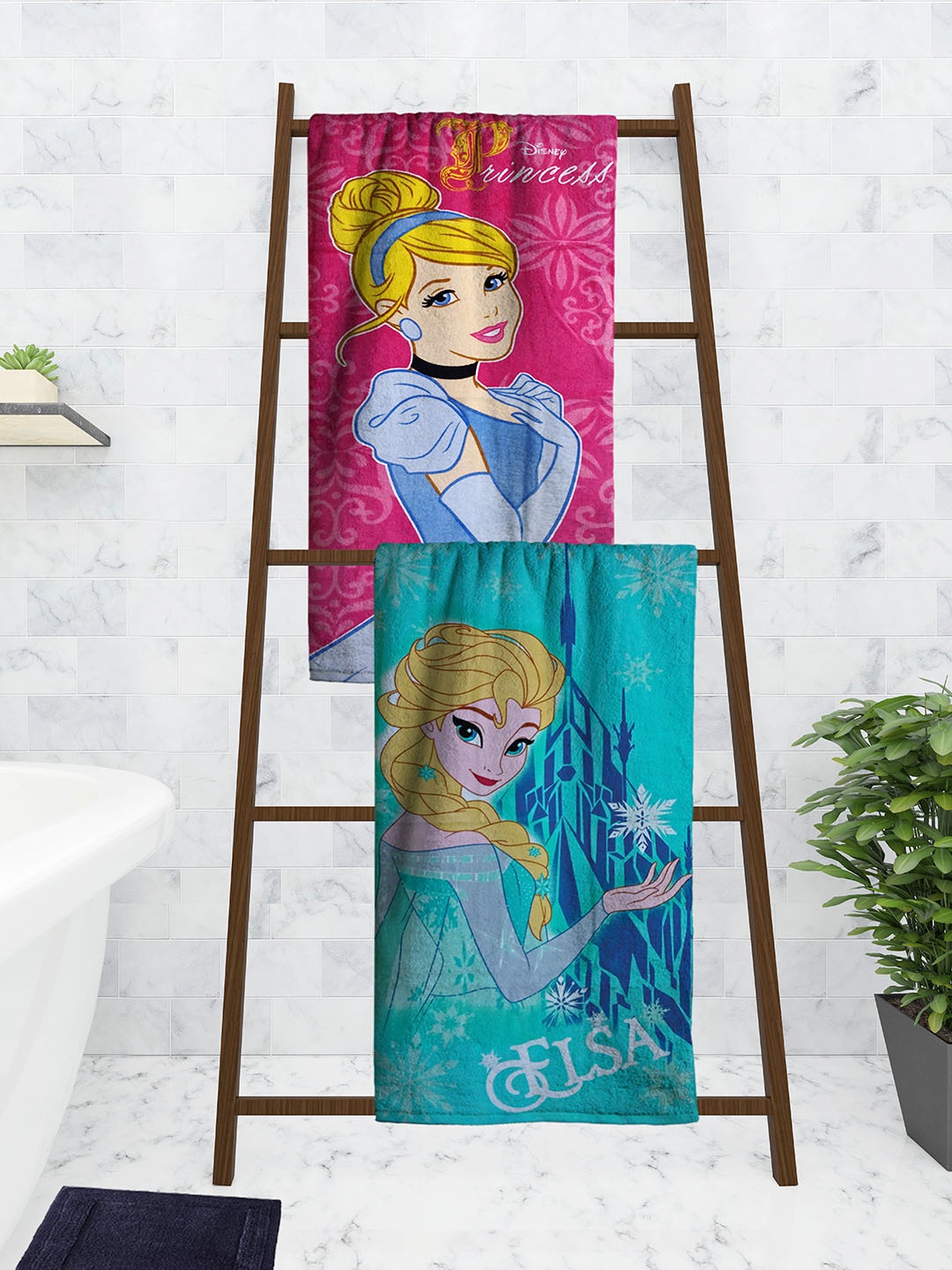

Athom Trendz Disney Kids Set Of 2 Printed 350 GSM Cotton Bath Towels, Pink