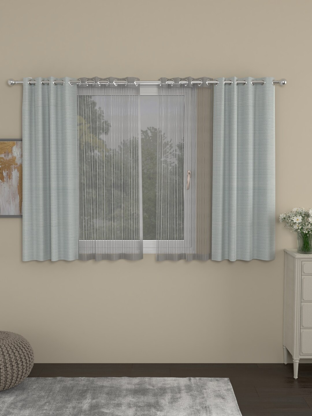 

ROSARA HOME Grey Striped Set of 4 Window Curtains