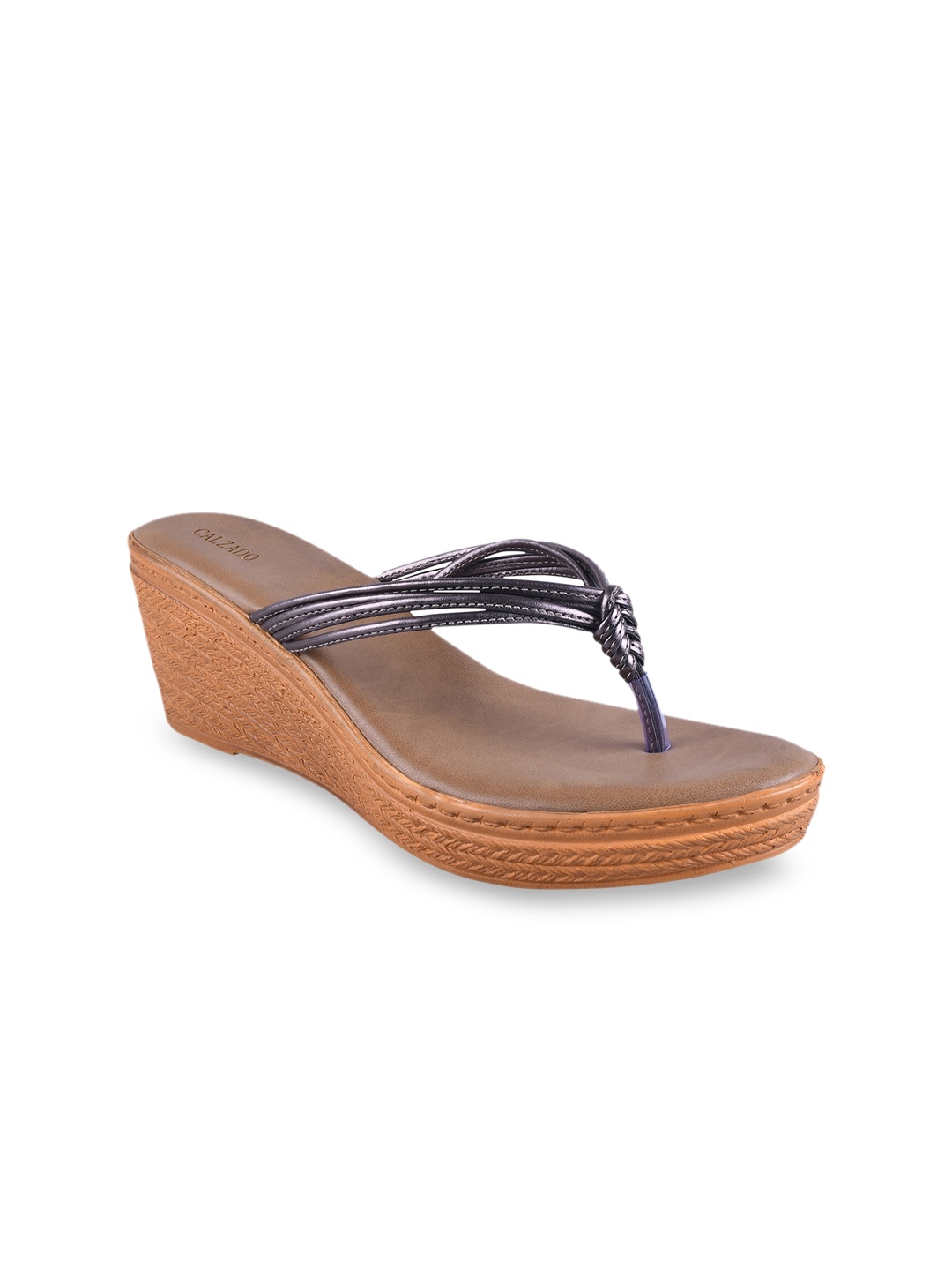 

CALZADO Women Gunmetal-Toned Embellished Sandals, Metallic