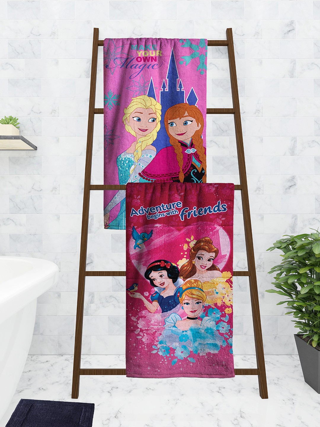 

Athom Trendz Disney Kids Set Of 2 Printed 350 GSM Bath Towels, Pink