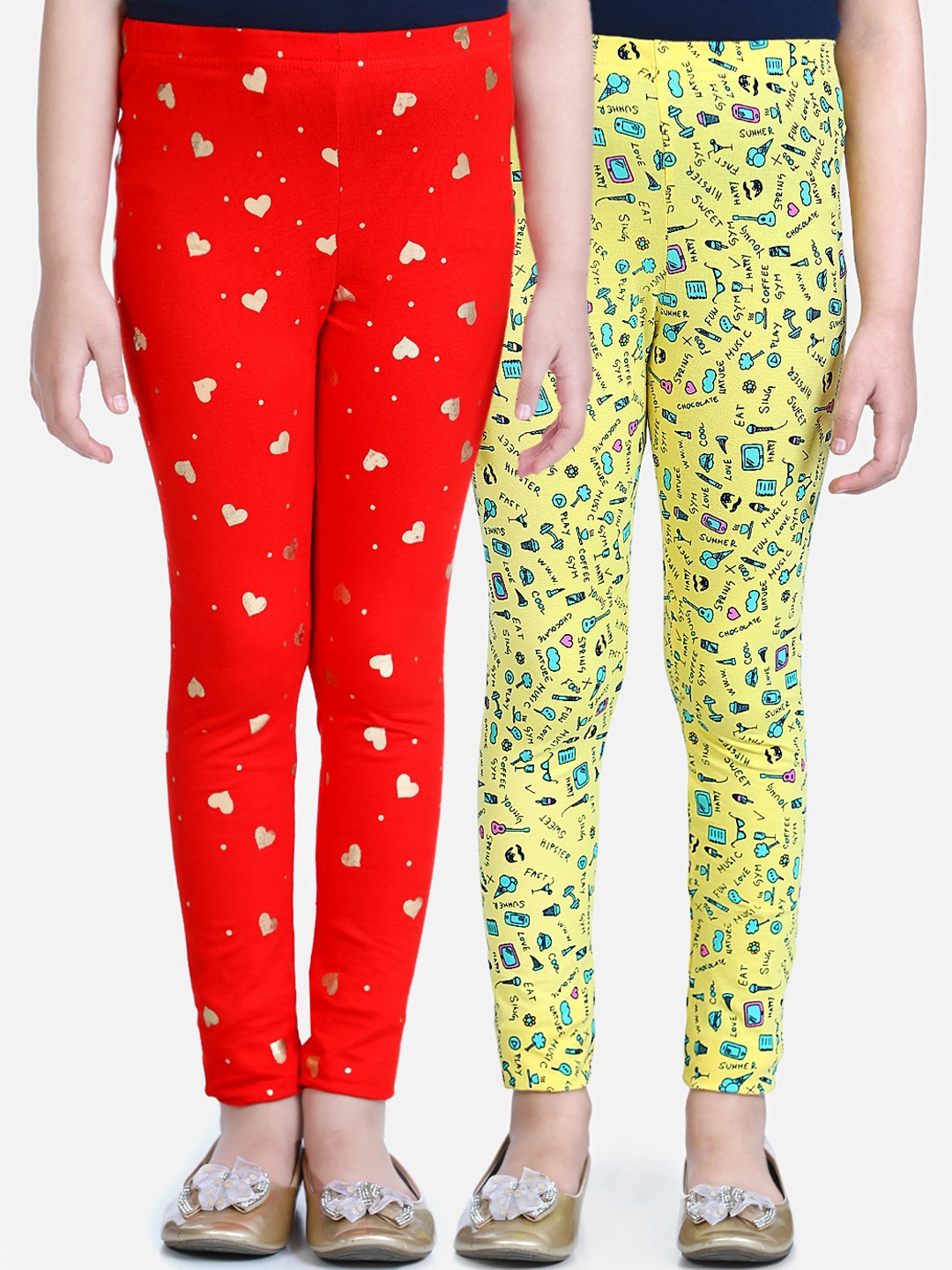 

Naughty Ninos Girls Pack Of 2 Printed Ankle-Length Leggings, Red
